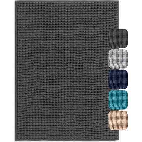 Tapis de Bain Antiderapant en Chenille Super Absorbant Lavable en Machine Tapis Salle de Bain, Douche, Baignoire, WC, Gris Foncé, 40x60 cm (1/5)