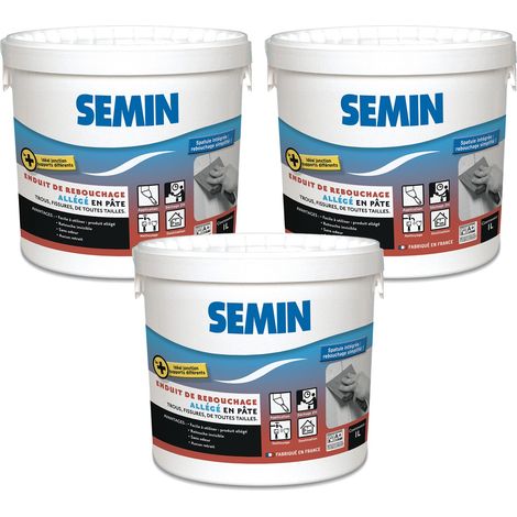 Semin – Lot de 3 enduits de rebouchage allégé 1 L – Pâte légère pour fissures importantes – Séchage rapide – Finition blanc mat (1/5)