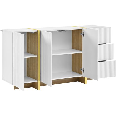 Credenza con 3 ante e 3 cassetti frontale rigato bianca 140x36x75 cm HOMVRA (1/5)