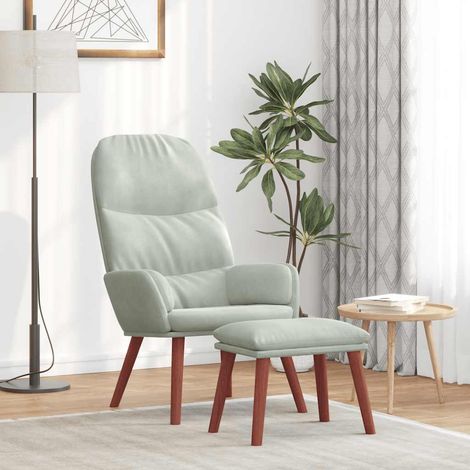 Teenpull – Relaxsessel mit Hocker Hellgrau Samt (1/5)