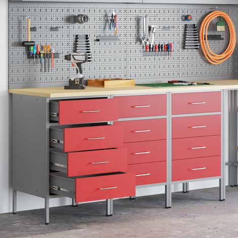 vidaXL Placard de travail 3 pc Rouge et Gris 150 x 55 x 85 cm