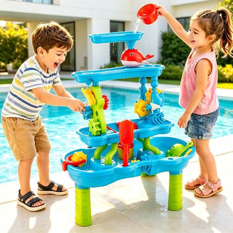 Table de jeu d'eau pour enfants, table à sable et d'eau, 4 niveaux, jouet sensoriel pour tout-petits de 3 à 12 ans, jouet aquatique pour jardin, terrasse, plage, été (1/5)