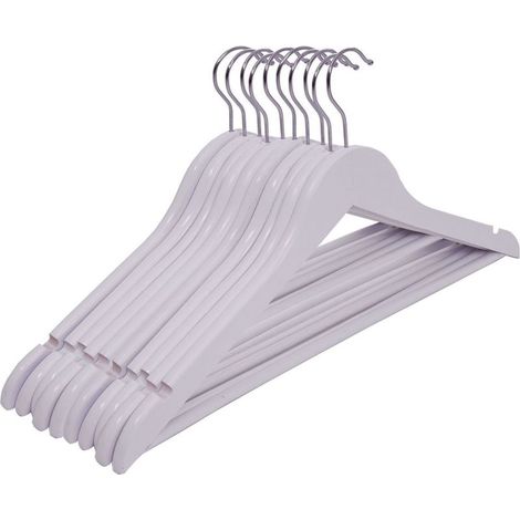 Lot 20 Cintres Bois Blanc Robustes avec Barre Pantalon, Crochet Rotatif Flexible, Stables pour Vêtements Lourds