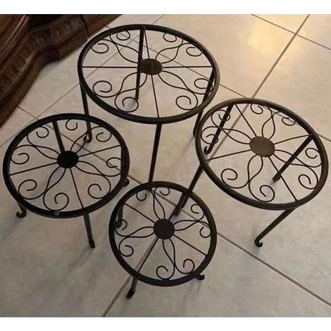 Supports pour plantes lot de 4 en fer forgé rond décoratif – Motif vigne rétro – Pour pots jusqu'à 28 cm – Antirouille pour intérieur et extérieur (1/5)