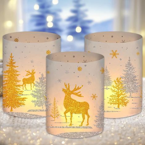 Lot de 12 Photophores Décoratifs de Table de Noël - Décoration de Noël Avec Cerf - Pour Bougies Chauffe-Plat ou Bougies (1/5)