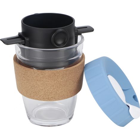 Porte-filtre à café/thé réutilisable, entonnoir, porte-filtre portable en acier inoxydable, bleu (1/5)