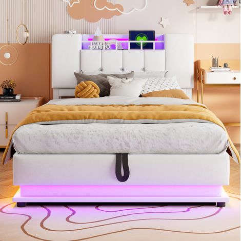 Cama infantil con almacenaje tapizada beige OKMYHOME (1/5)