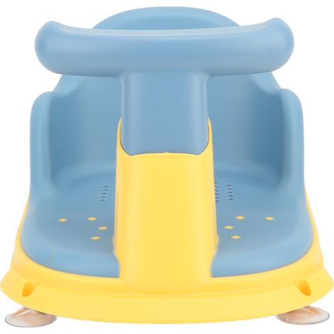 Siège de bain pour bébé, léger et sécurisé par ventouses, en plastique bleu, pour nourrissons et jeunes enfants. (1/5)