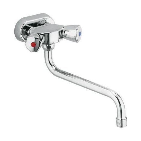 Kludi – Robinet mural à deux poignées DN 15 – 314530515 – Bec tubulaire pivotant – Laiton chromé – Déport 260mm pour chauffe-eau (1/3)