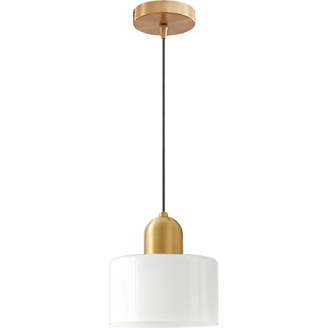 Suspension Moderne Verre Blanc, Douille E27 Dorée, Câble Tressé Noir, Luminaire Plafond 15 cm pour Cuisine, Salle à Manger, Chambre (1/5)