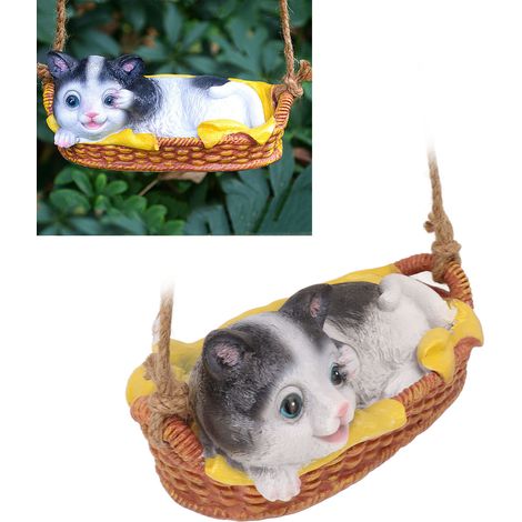 Balançoire décorative, décoration suspendue pour balcon, chat noir et blanc (1/5)