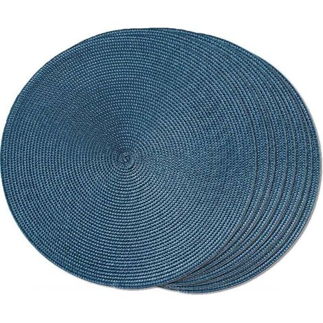 Round Woven Placemats, Suitable for Restaurants, Washable and Non-Slip, 15 Inch (Set of 8, Blue) (1/4)