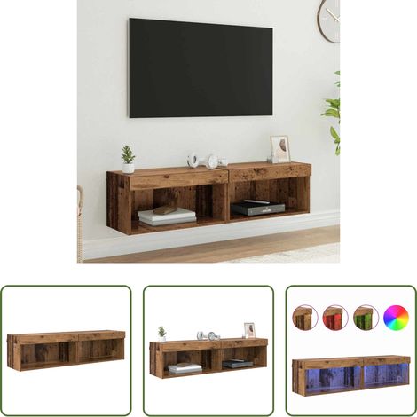 Wandmontierter TV-Schrank - TV-Schrankset mit LED Wandmontiert Altholz Holzwerkstoff (1/5)