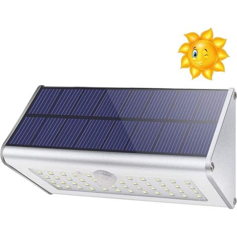 Applique murale solaire extérieure 1100 lm, 46 LED, 4500 mAh, boîtier en alliage d'aluminium, détecteur de mouvement, veilleuse sans fil étanche, 4 modes intelligents (lumière blanche chaude) (1/5)