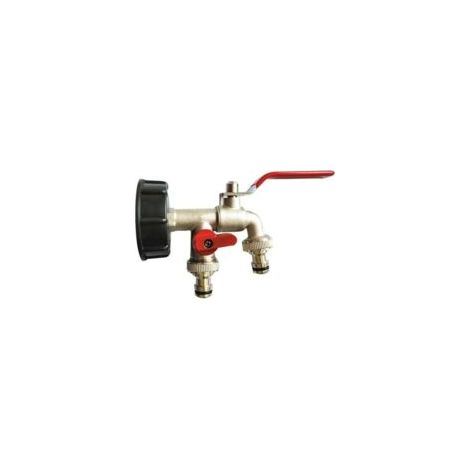 1/2-Zoll-Doppelkopf-Gartenhahn, Adapter für 1000-Liter-IBC-Container, Wasserhahn für Regenwassernutzungsanlage, Doppelkopf-Messing-/PP-Wasserhahn, 60-mm-Grobgewinde S60x6, Anschlussstück – Crezuo