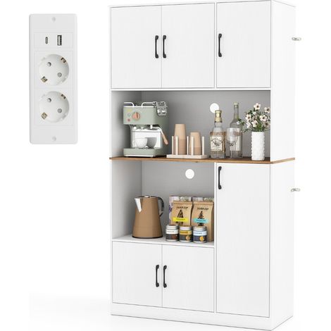 Credenza autoportante supporto microonde sala pranzo legno cucina armadio dispensa alto 180cm presa Bianco