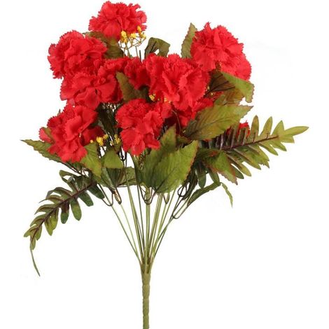 Bouquet di garofani artificiali rossi con felci - 18 fiori dettagliati, altezza 48 cm (1/3)