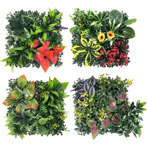 Mur Végétal Artificiel 4 Panneaux 25 x 25 cm Plantes Artificielles Mural Imitation Feuillage Intérieure Balcon Salon Bureau Mariage (1/4)