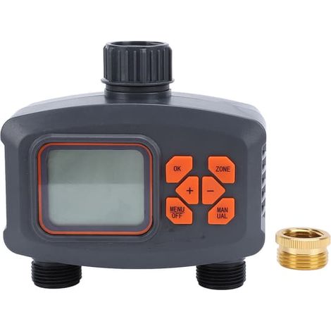 Minuteur automatique à 2 voies pour enrouleur de tuyau d'arrosage, contrôleur de pulvérisation numérique programmable pour pelouse, jardin et irrigation extérieure (1/5)