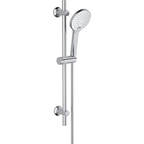 Barre de Douche INOX Chromé 70 cm avec Douchette à main 3 Jets Barre Douche avec Curseur et Support de Douche Muraux Réglable (1/5)