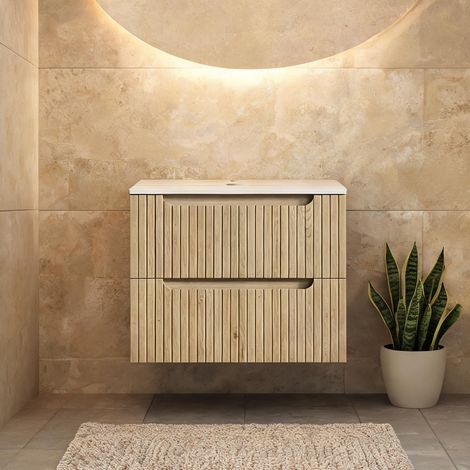 Meuble sous vasque 60 cm en contreplaqué et pierre frittée (1/5)