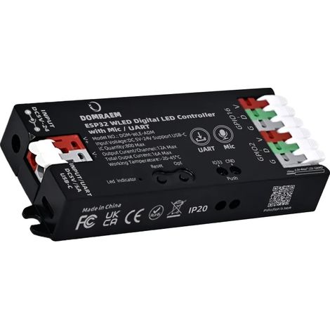 Controlador LED, compatible con control por voz, interfaz USB-C, micrófono ESP32 UART, color negro, 2 años de garantía. (1/2)