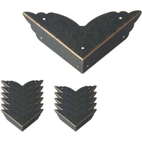 Set di 12 protezioni angolari in metallo vintage - Stile antico - Protezione per i bordi dei mobili - Per tavoli, cassettiere, portagioie (1/4)