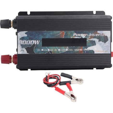 3000-W-Kfz-Wechselrichter, modifizierter Sinus-Wechselrichter, 24 V DC auf 220 V AC, mit 2,0-A-USB-Anschluss, LCD-Display, Lüfter, Schwarz (1/5)