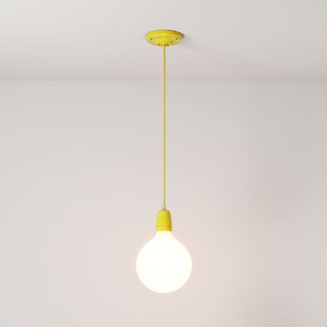 creative cables - Lampada a sospensione Made in Italy completa di cavo tessile e finiture in porcellana colorata