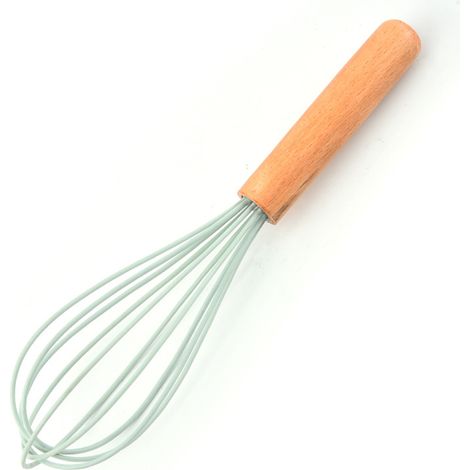 Fouet en silicone avec manche en bois - Idéal pour la pâte à crêpes, les œufs et les blancs d'œufs, les préparations pour gâteaux et le mélange. (1/5)