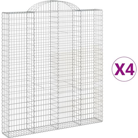 Set 4 cestini per gabbioni recinzione a gabbia muro di contenimento ad arco 200 x 30 x 220/240 cm ferro zincato Argento 020041429