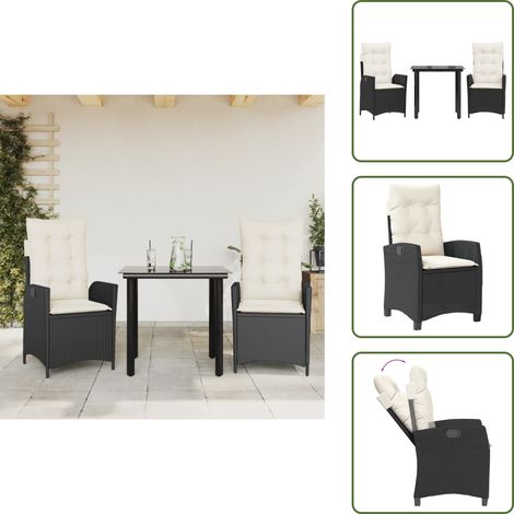 The Living Store 3-tlg. Garten-Essgruppe mit Kissen Schwarz Poly Rattan - Gartenstuhl (1/5)