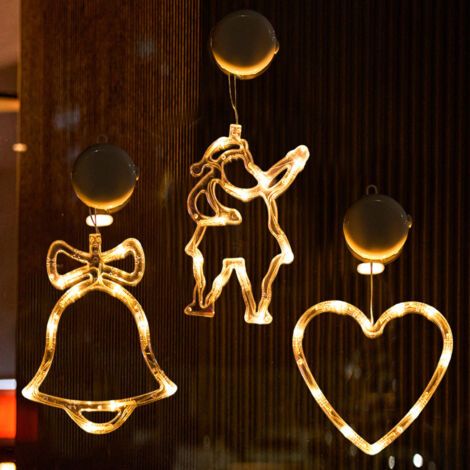 Guirlandes lumineuses décoratives LED sur le thème de Noël, guirlandes lumineuses à ventouses représentant le Père Noël vert, guirlandes pour fenêtres, guirlandes suspendues