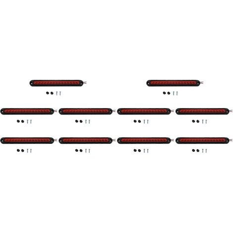 Lot de 10 barres lumineuses étanches de 25 cm (10 pouces) pour camions et remorques, avec 15 LED rouges pour troisième feu stop. (1/5)