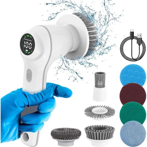 Brosse Nettoyage Electrique,Brosse Rotative Nettoyage,Brosse de Nettoyage Électrique sans Fil,a la Salle de Bain,Les Toilettes,Le Nettoyage (1/5)