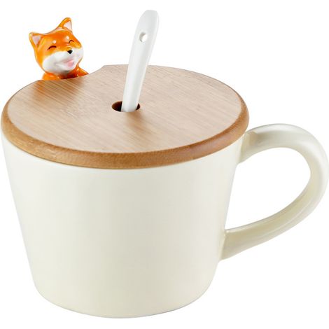 Mug en céramique de 350 ml avec couvercle, motif chien mignon (1/5)