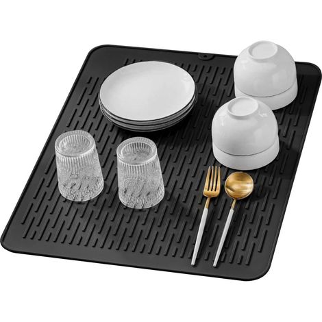 Alfombrilla de drenaje, resistente al calor y antideslizante, para fregadero de cocina, lavable a máquina, 40 x 30 cm (negra). (1/3)