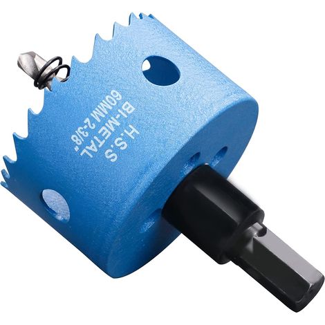 Scie Cloche Bi-métal 60 mm, M42 HSS Bimétallique Scie Trèpan avec Foret de Centrage pour Robuste Perceuse à Percer pour Fer, Aluminium, Bois, Cloison Sèche, Tuyau, Panneau de Fibres de Bois/Bleu (1/5)