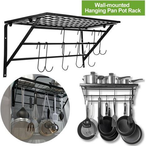 Ej.Life Porte-Casseroles Industrielle, Rack Cuisine avec 10 crochets, Etagère Mural de Suspension pour Ustensiles Support de Pot en Acier Inoxydable (1/5)