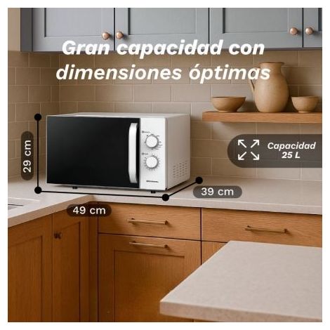 Grunkel MWG-25GRILL, Microondas de 25L y 850W con función Grill para resultados crujientes, Blanco (1/2)