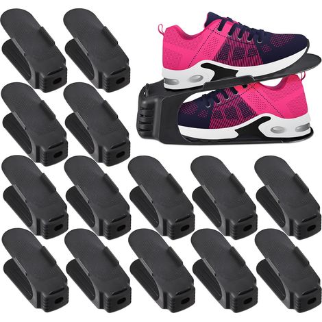 Empileurs Chaussures, Lot de 16, Jusqu’à Taille 39, antidérapants, Plastique, Rangement pour Souliers, Noir (1/5)