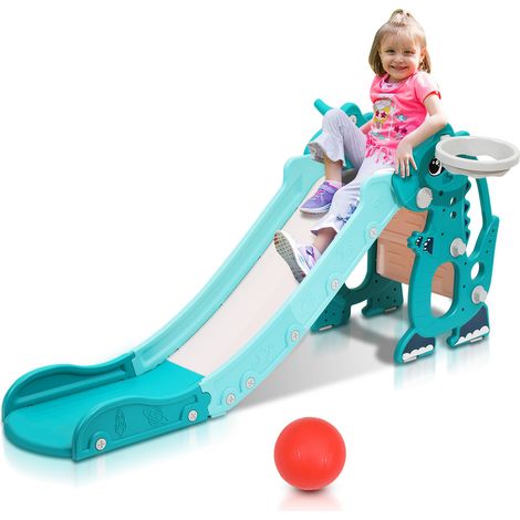 Randaco Kinderrutsche Baby 145 cm Gartenrutsche 4 in 1 Rutsche Rutschbahn Basketbal1 Grün