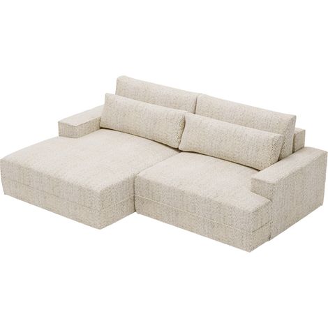NOEMIA - Canapé d'angle convertible avec coffre en tissu beige - Angle gauche