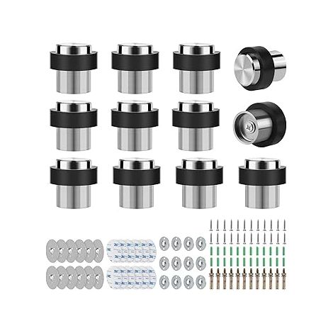 12 Pezzi Fermaporta Ø 32mm Altezza 45mm, Fermaporta a Pavimento in Acciaio Inossidabile, Stop Porta per Pavimenti, con Viti e Adesivo 3M, 3 Metodi di Installazione (1/5)