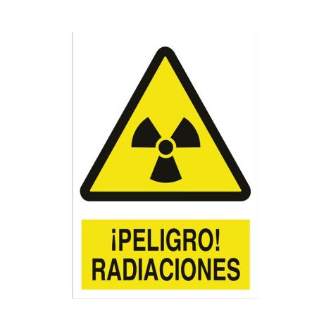 Señal advertencia ¡Peligro radiaciones (texto y pictograma)                                                   Poliestireno       210X148 mm (1/2)
