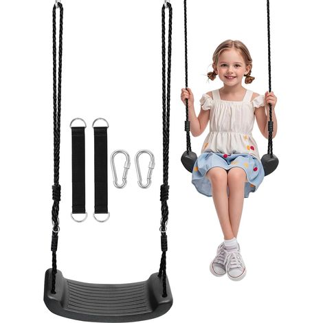 Outdoor Swing, Adjustable Height Swing Seat with 2 Hammock Straps and 2 Carabiners, Maximum Load: 100 kg, for Children from 3 Years Old (Black) (1/5)