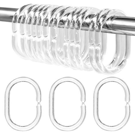 Lot de 12 anneaux de rideau de douche transparents avec crochets en C, adaptés aux rideaux de porte et de fenêtre (1/5)