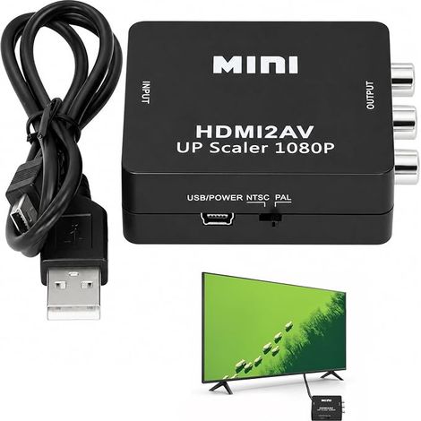 1 convertidor HDMI a RCA, adaptador HDMI a AV, adaptador HDMI RCA 1080P con cable de alimentación USB, para Xbox 360/One, PlayStation 3/4/5, DVD, Android TV Box, Fire Stick, Roku. (1/5)