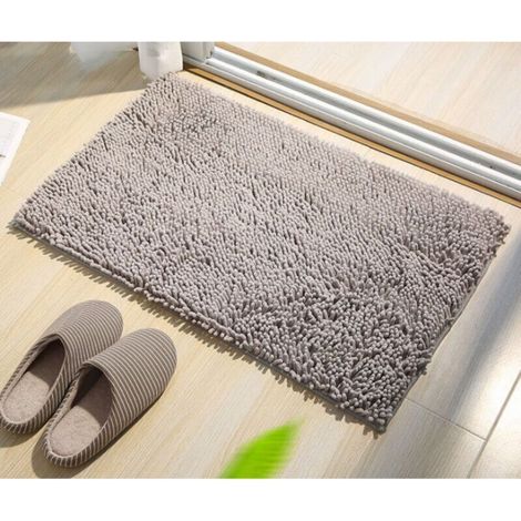 ALLIANDISTapis de bain à poils longs et doux, utilisable aussi comme tapis de cuisine ou paillasson, antidérapant et absorbant, pour salle de bain ou douche - 40 x 60 cm, gris (1/2)