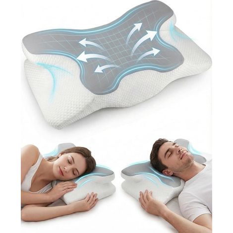 Ergonomisches Nackenkissen, orthopädisches Kissen bei Nacken- und Schulterschmerzen, atmungsaktives Nackenkissen mit weichem, abnehmbarem Bezug für Seiten-, Rücken- und Bauchschläfer (Grau) (1/5)
